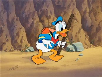 (ANIMATION) WALT DISNEY STUDIOS / RON DIAS (1937-2013) Donald Duck. Cel and original background for educational filmstrip.